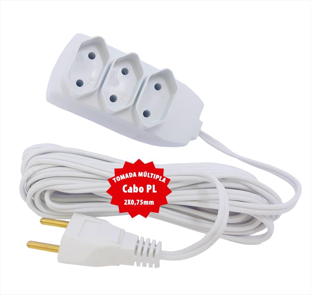 Extensão Elétrica PL 2X0,75mm 5 Metros Branco Lider Plus
