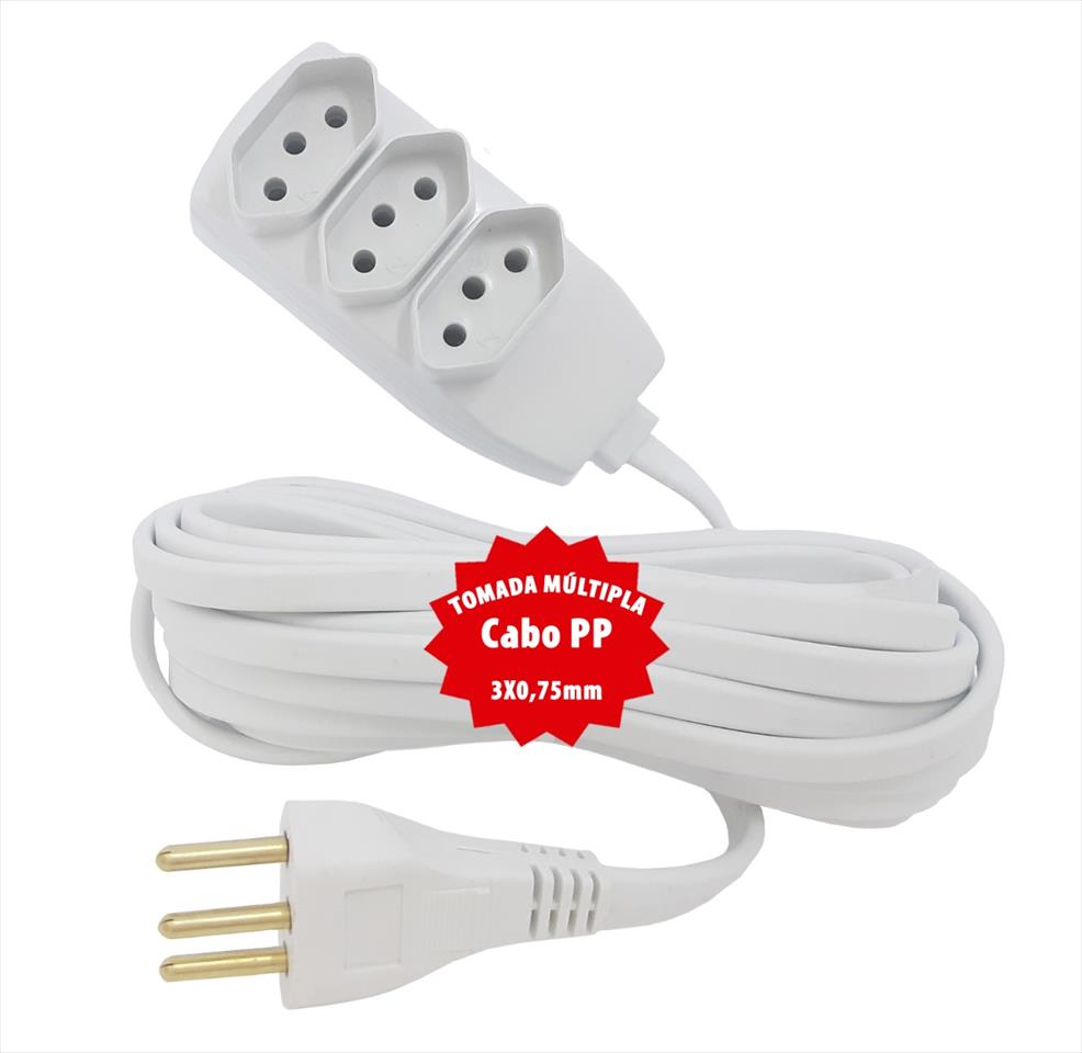 Extensão Elétrica PP 3X0,75mm 10m Branca Lider Plus