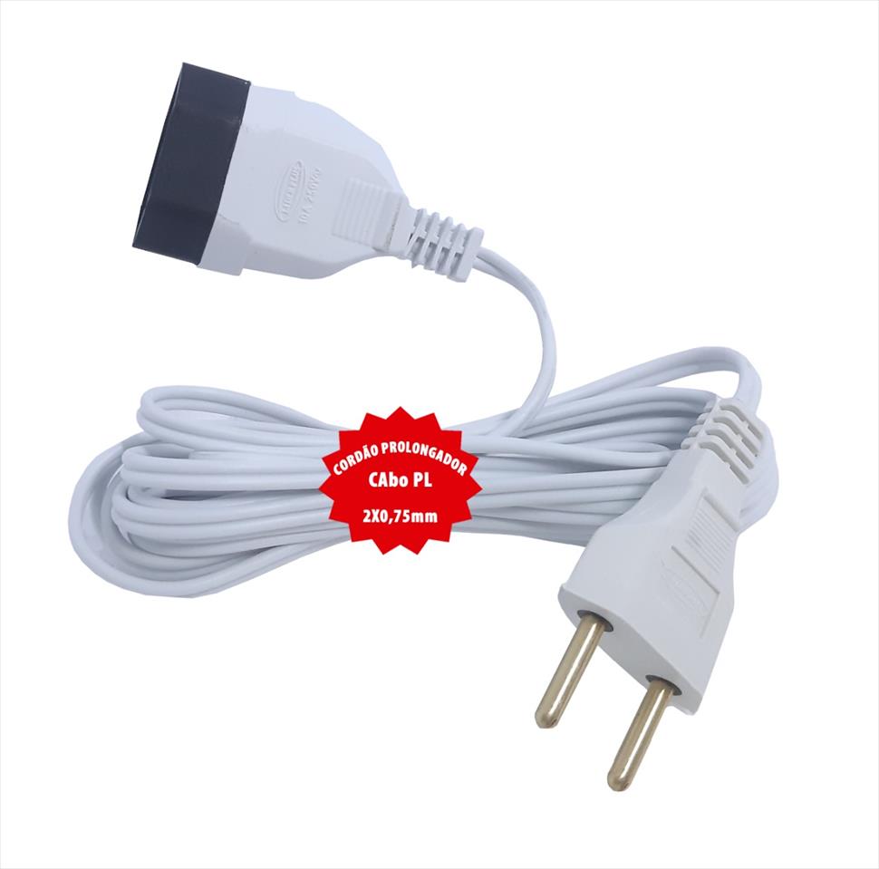 Cordão Prolongador PL 2X0,75mm 5 Metros Branco Lider Plus