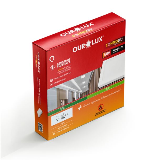 Painel LED com Sensor de Presença Quadrado Sobrepor 6500K - Ourolux