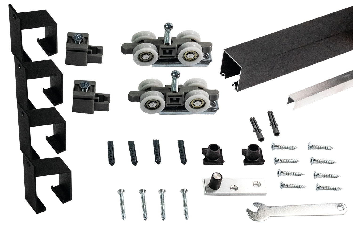 Kit Roldana Porta de Correr Embutir Preto Fosco 2M 5 peças Perfil