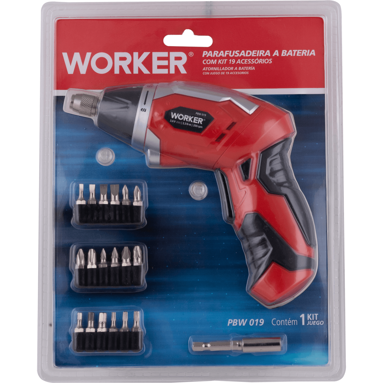 Parafusadeira / Furadeira a Bateria Worker 3,6V 19 Peças Worker