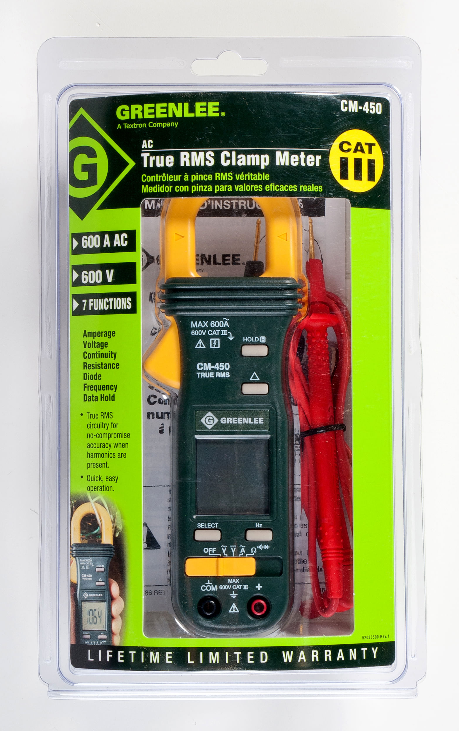 Amperímetro Digital CM-450 600A AC True RMS Greenlee - Imagem 2