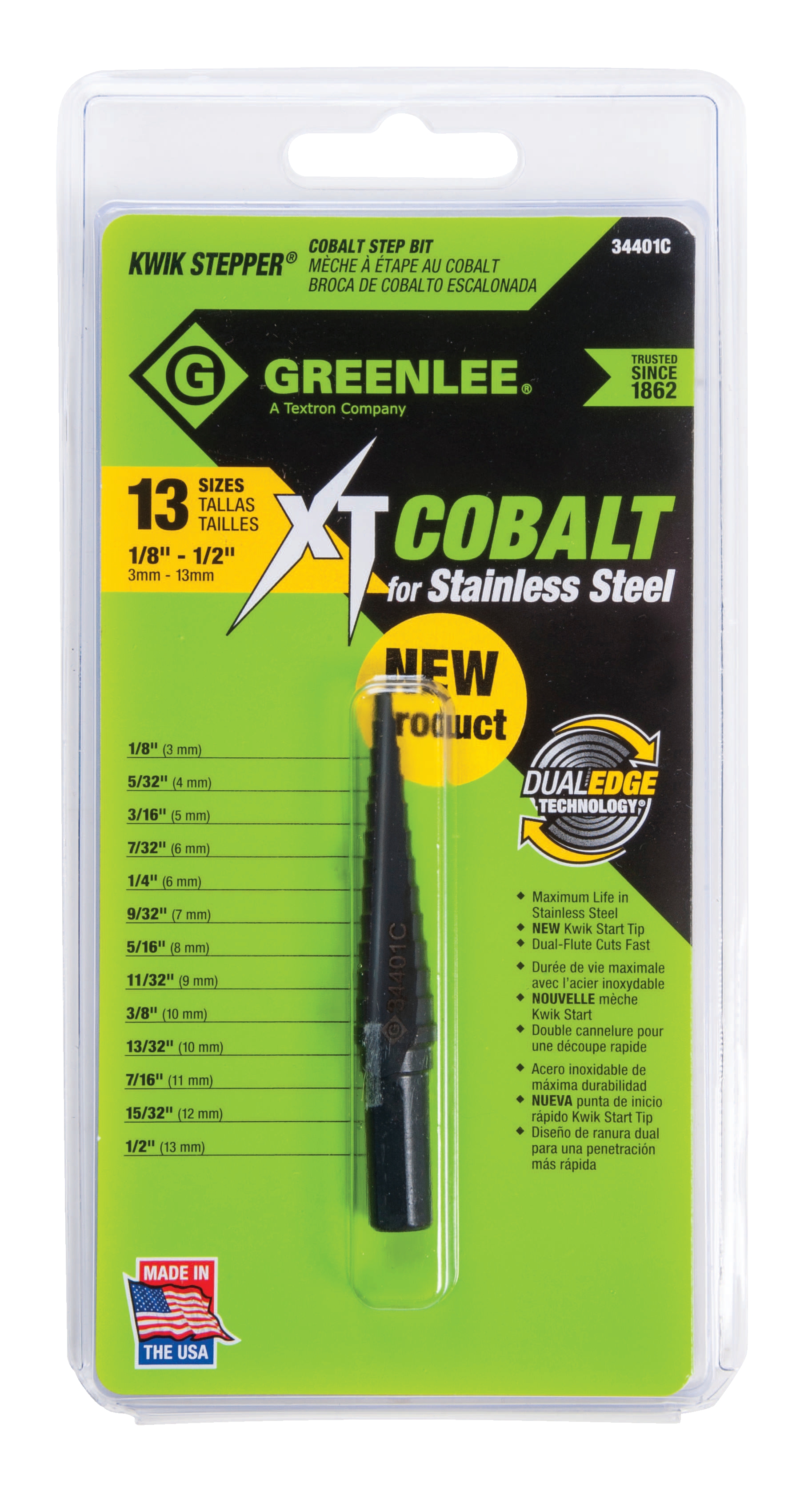 Broca Escalonada 1/8"–1/2" com Haste 3/8" Greenlee - Imagem 2