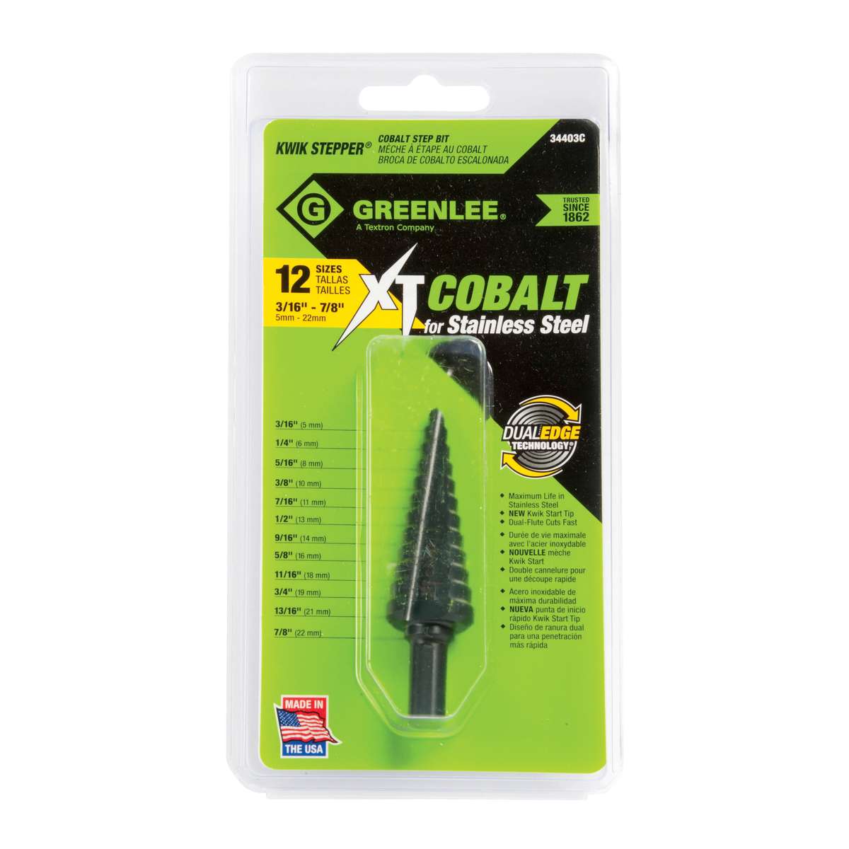 Broca Escalonada 3/16"-7/8" Haste 3/8" Greenlee - Imagem 3