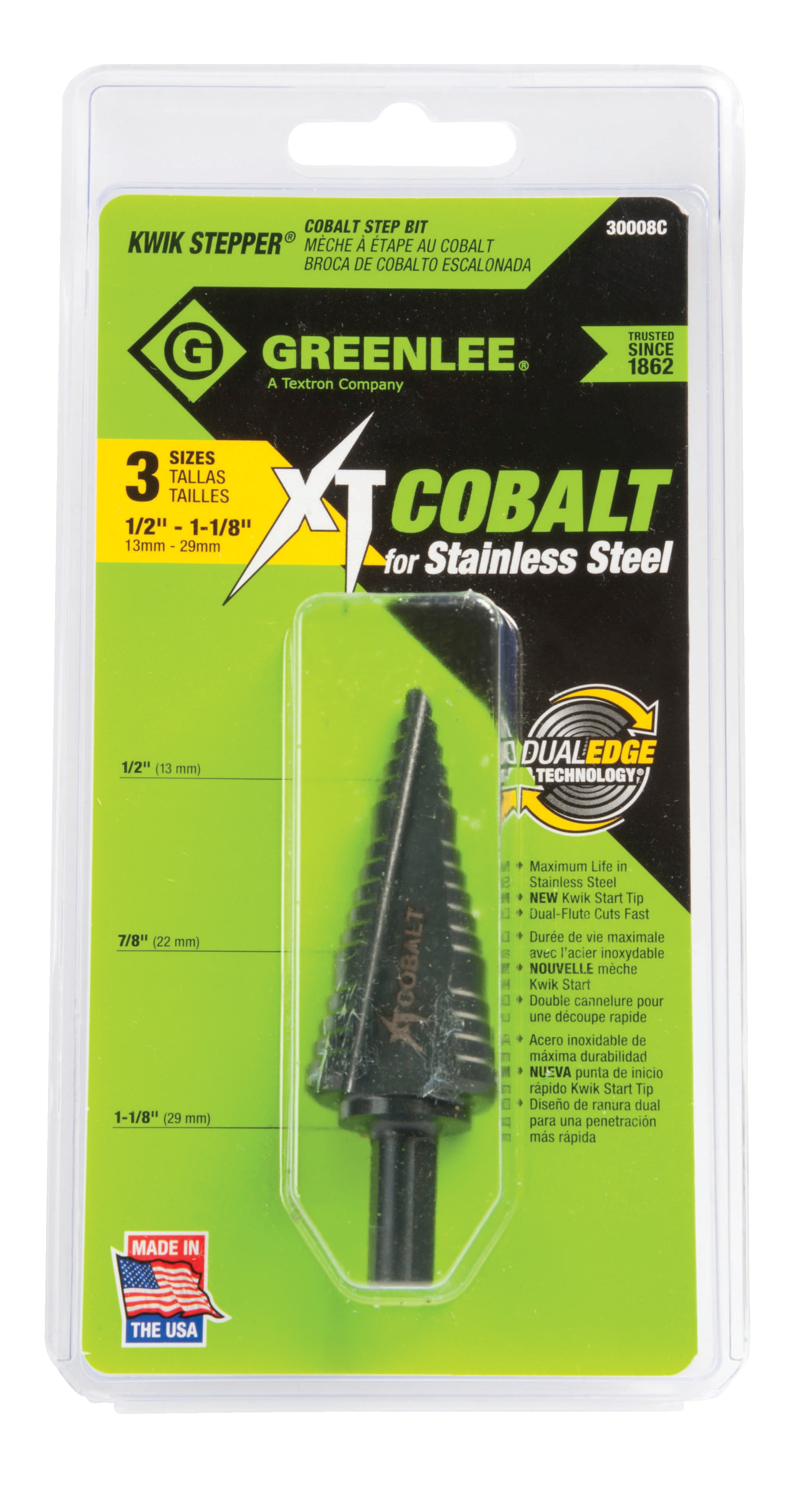 Broca Escalonada 1/2"–1.1/8" com Haste 3/8" Greenlee - Imagem 4