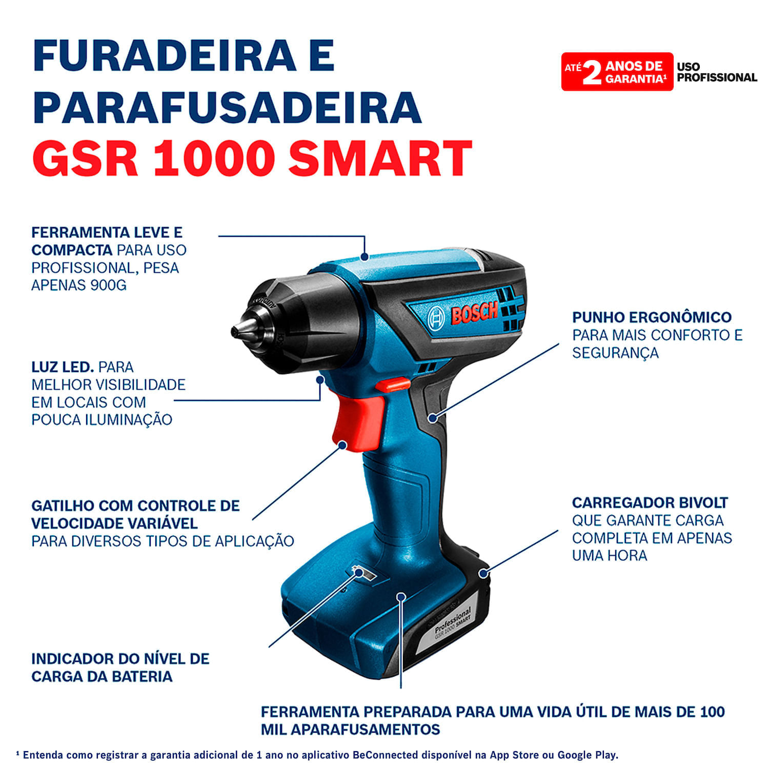 Furadeira e Parafusadeira GSR 1000 Smart 12V Bivolt Bosch - Imagem 7