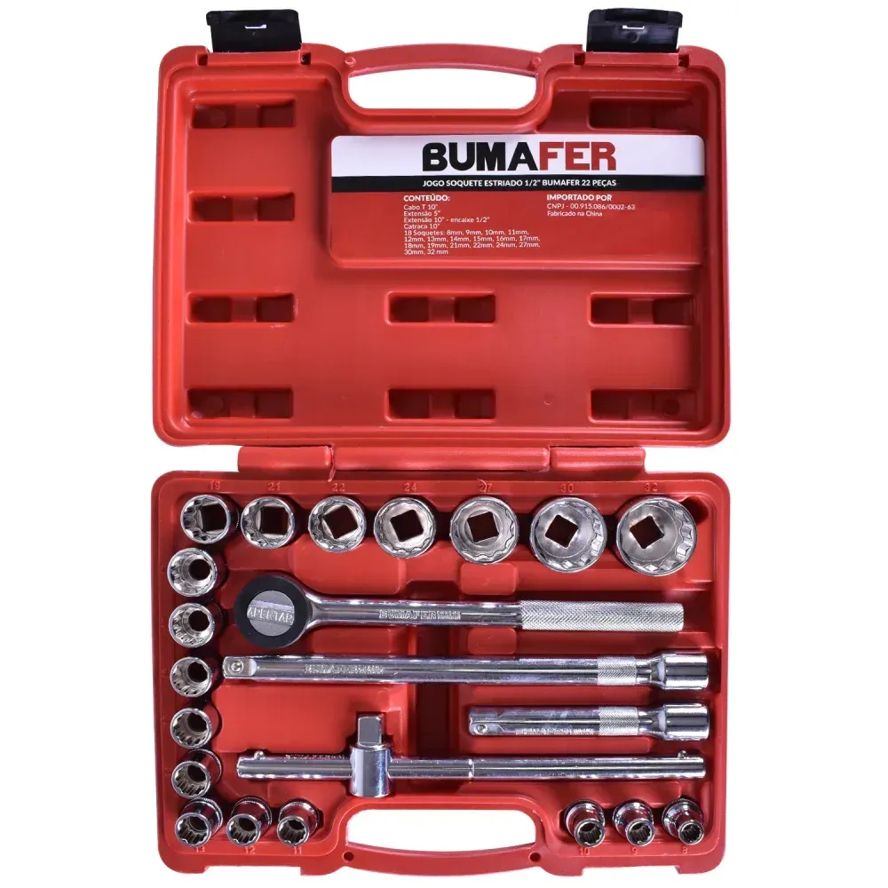 Jogo de Soquetes Estriados 1/2" 8-32mm 22 Peças Bumafer - Imagem 2