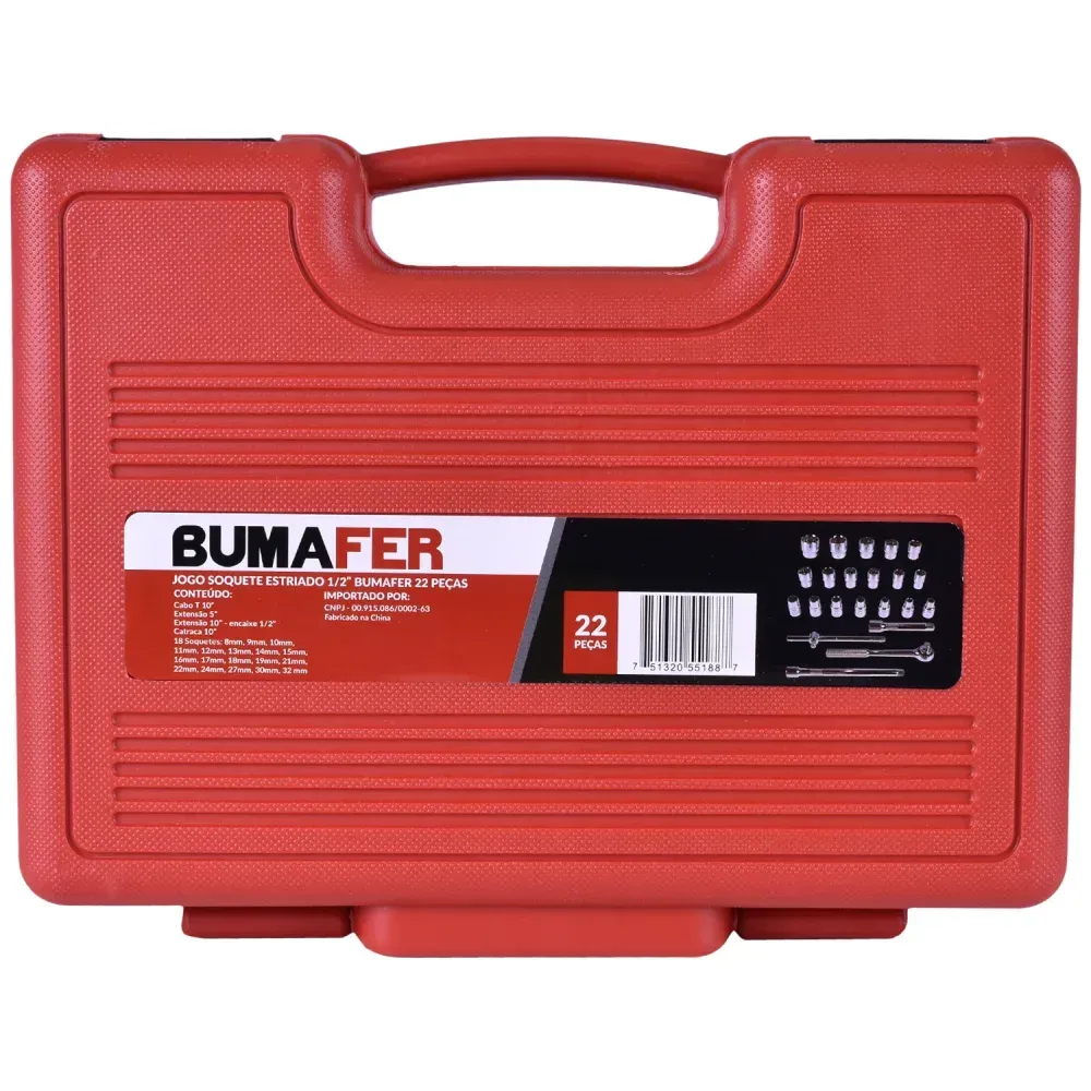 Jogo de Soquetes Estriados 1/2" 8-32mm 22 Peças Bumafer - Imagem 4