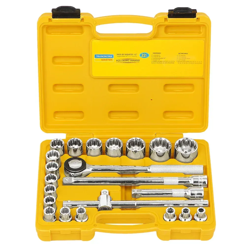 Jogo de Soquetes Estriados 1/2" 22 Peças Tramontina