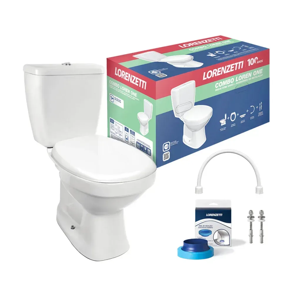 Kit Completo Loren One Bacia e Caixa Acoplada 3,6 Litros Lorenzetti