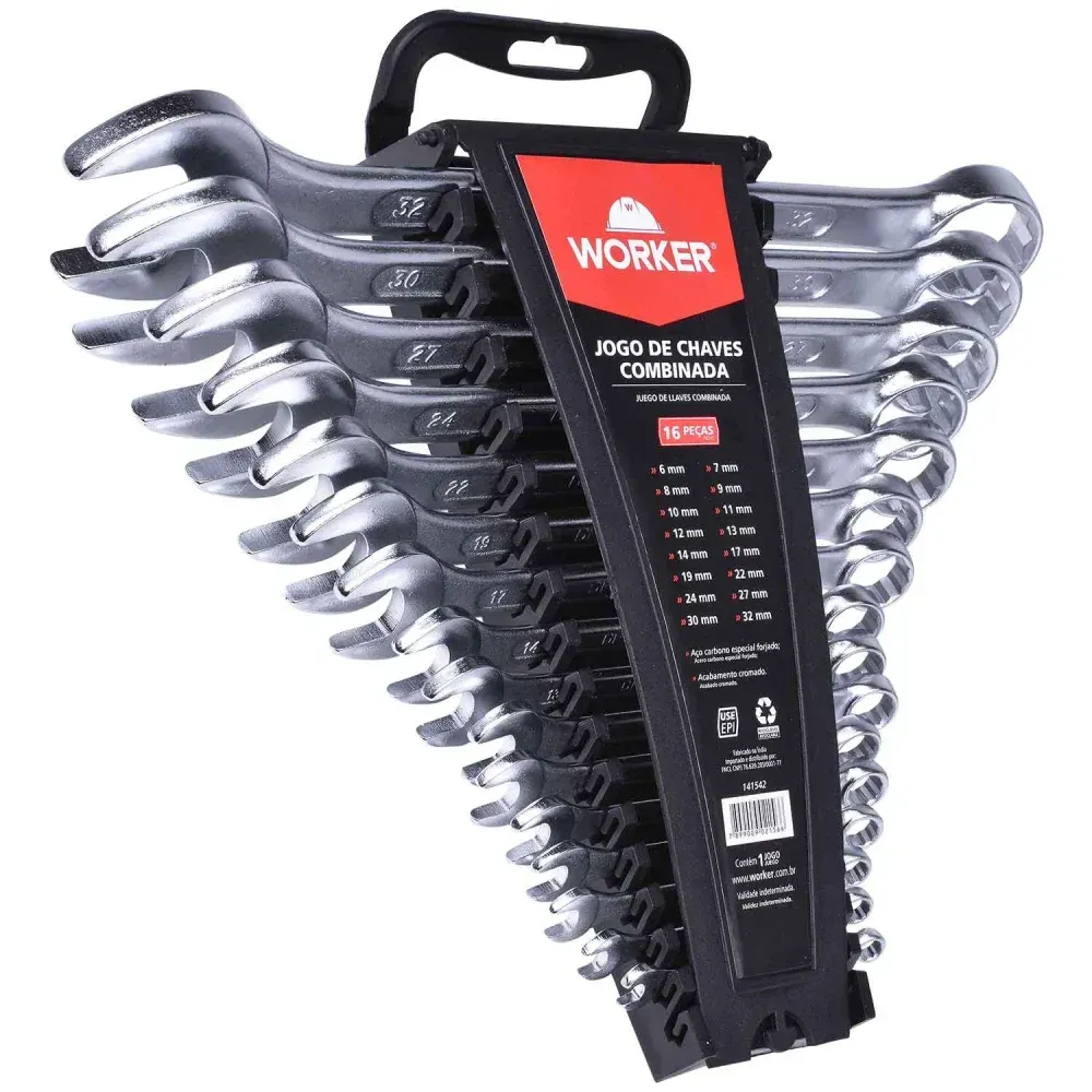Jogo de Chave Combinada 16 Peças 6 a 32mm Worker - Imagem 3