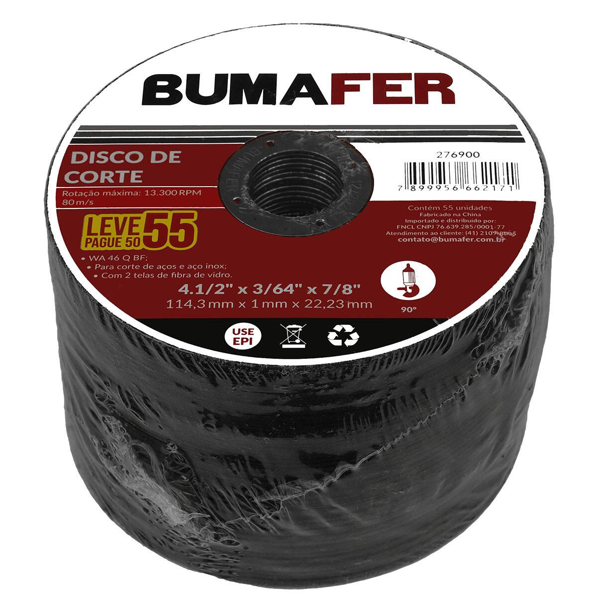 Disco de Corte Inox 4.1/2 x 3/64 55 Peças Bumafer