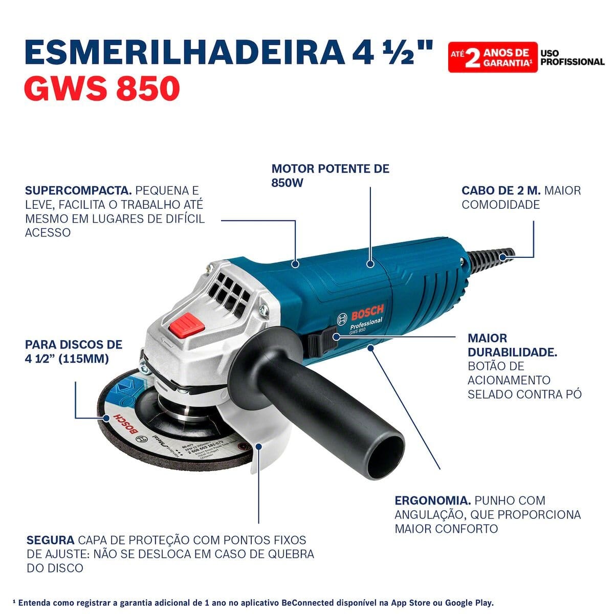Esmerilhadeira Angular GWS 850 850W 3 Discos Bosch - Imagem 5
