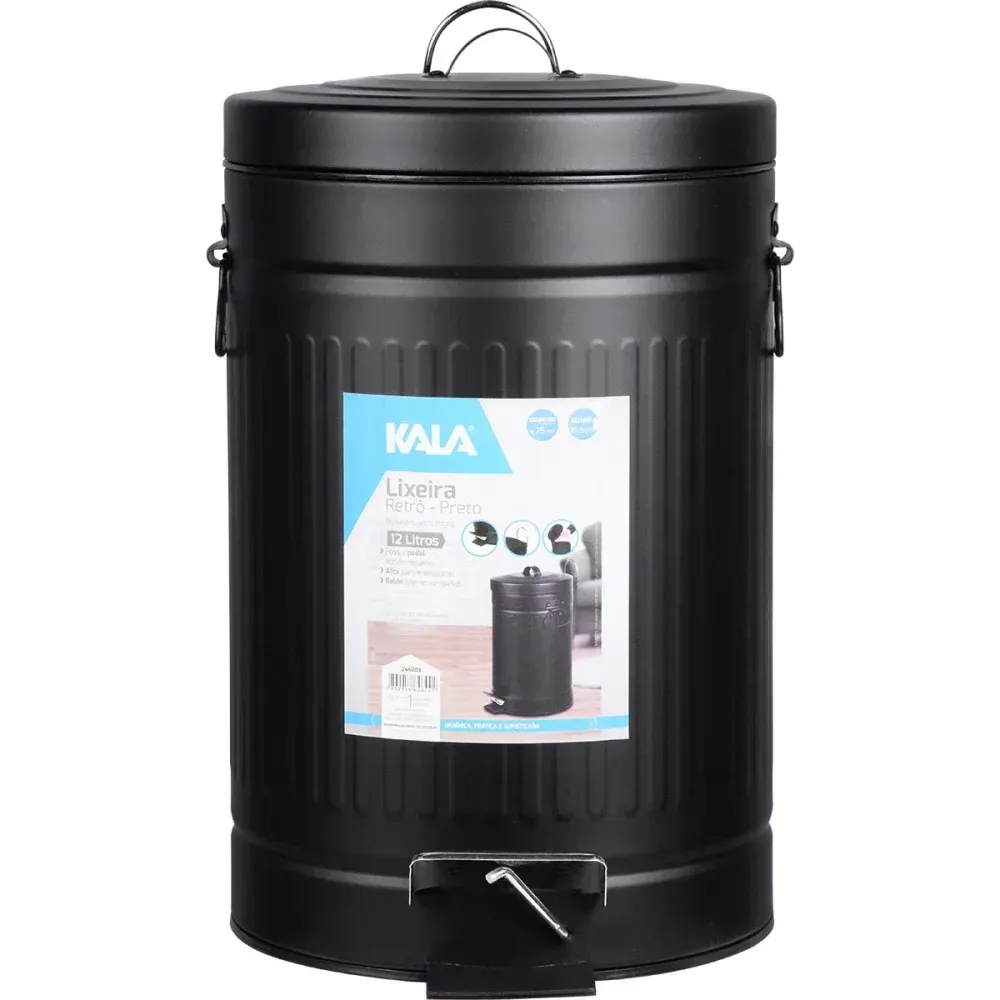 Lixeira Retrô Preta com Balde Removível 12L Kala - Imagem 2