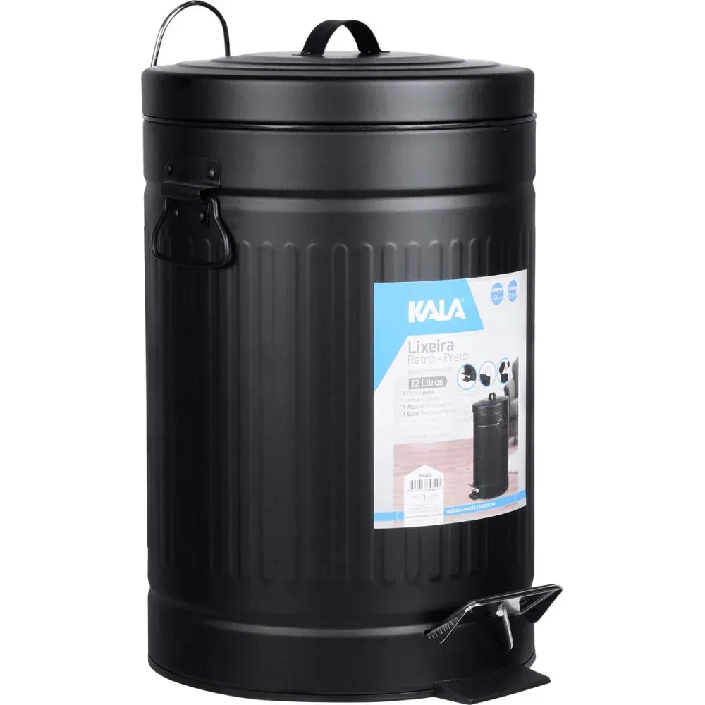 Lixeira Retrô Preta com Balde Removível 12L Kala - Imagem 3