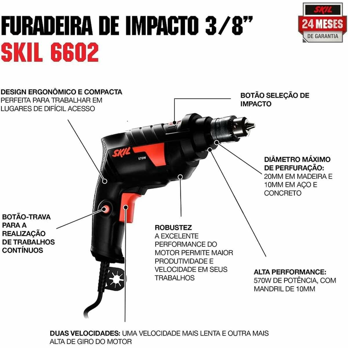 Furadeira Impacto 6602 3/8" 2 Velocidades Skil - Imagem 5