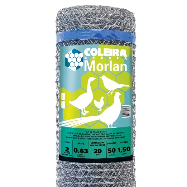 Tela Galinheiro Galvanizada Coleira Branca 23x1,50 Tipo 2 Morlan