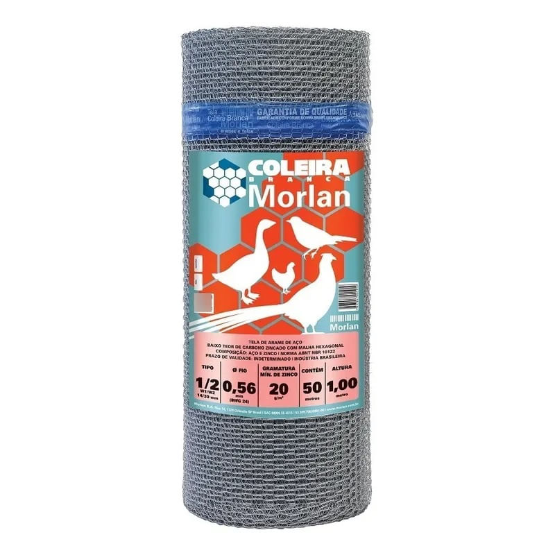 Tela Viveiro Galvanizada Coleira Branca Tipo 1/2 24x1,50 Morlan