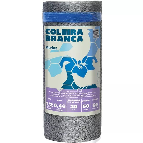 Tela Viveiro Galvanizada Coleira Branca Tipo 1/2 26x0,60 Morlan