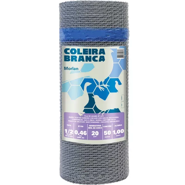 Tela Viveiro Galvanizada Coleira Branca Tipo 1/2 26x1,00 Branca Morlan